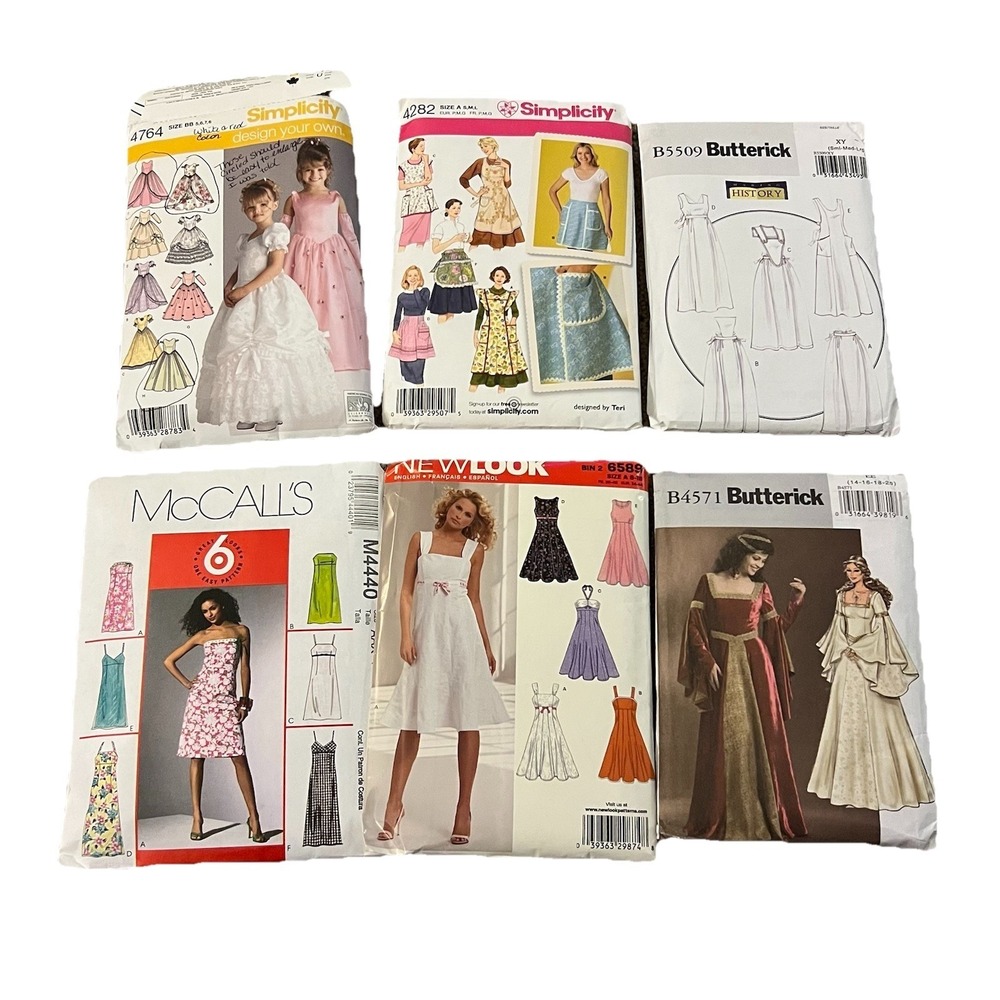Y2K Sewing Pattern Lot of 6 McCalls Simplicity Butterick Dresses 2000s Aprons
